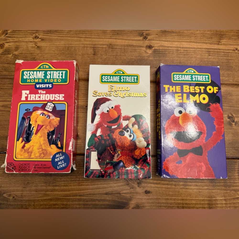 Sesame Street Lot Of 3 VHS Tapes Best Of Elmo Saves Christmas Firehouse Vintage